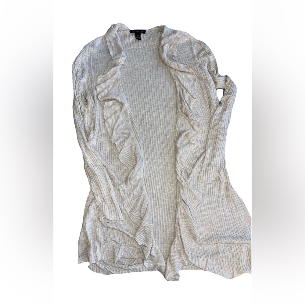 INC International Concepts ladies medium open front ruffle long sweater beige - Picture 7 of 9